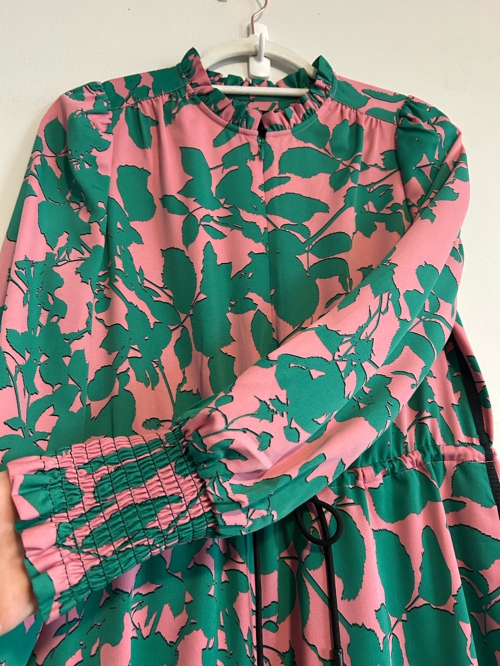 ME+EM Leaf-print Tiered Maxi Dress Pink and Green - Picture 4 of 14